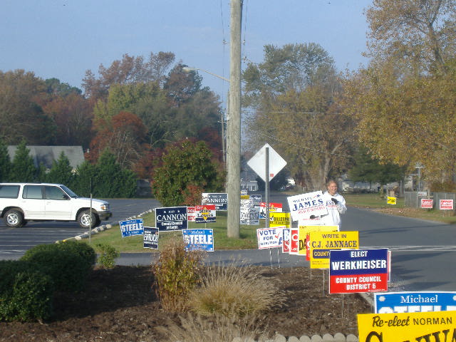 Campaigning in a sea of signs.